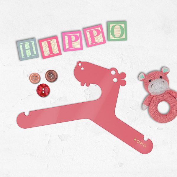 Kids clothes hanger red hippo with accessories
