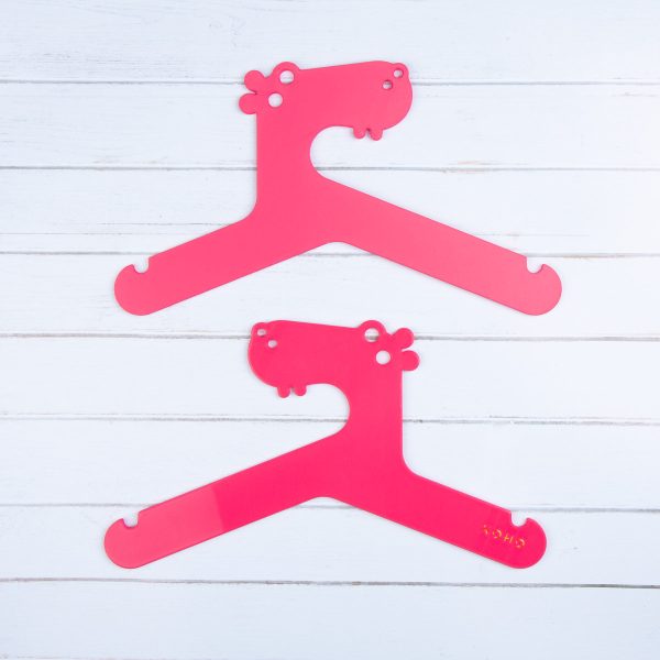 Kids clothes hanger red hippo front back