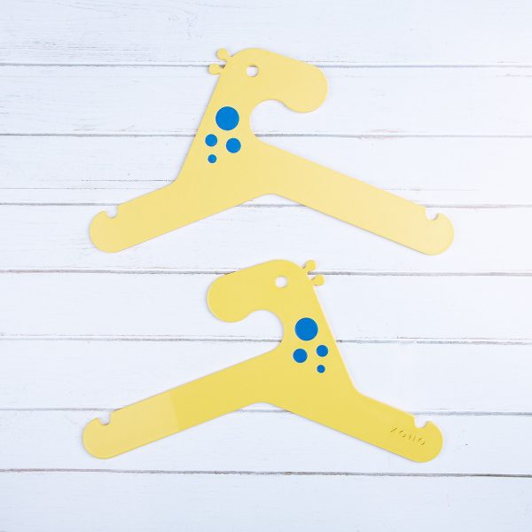 Kids clothes hanger yellow giraffe front back