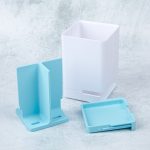 Small anti mould bathroom toothbrush caddy light blue taken apart