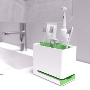 Large anti mould bathroom toothbrush caddy green in use