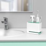 Large anti mould bathroom toothbrush caddy mint green in use