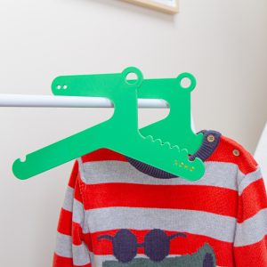 designer Kids hanger green crocodile in use