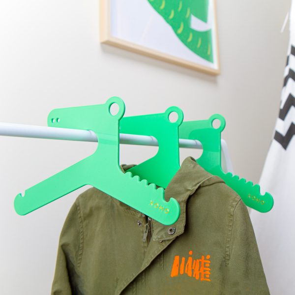 designer Kids hanger green crocodile in use