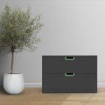 ikea nordli drawers with colour handles in bedroom